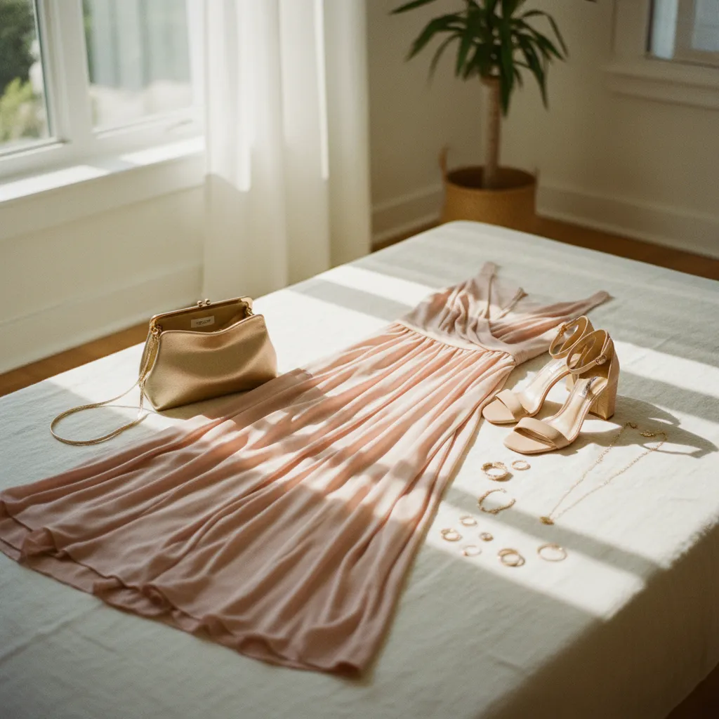 Komplettes Sommer-Outfit mit passenden Accessoires für die Hochzeitsfeier