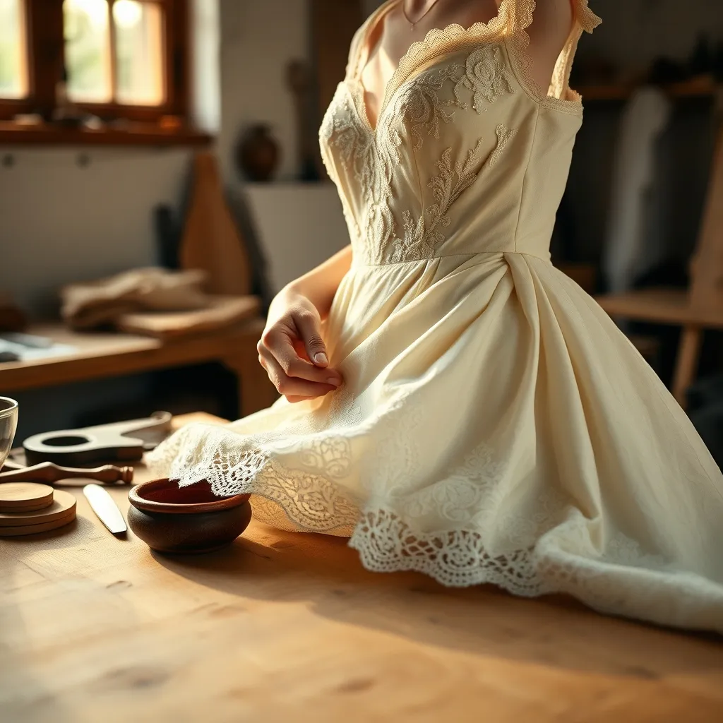 Nachhaltige Brautmode: Ein Vintage-Brautkleid wird im Atelier liebevoll umgearbeitet