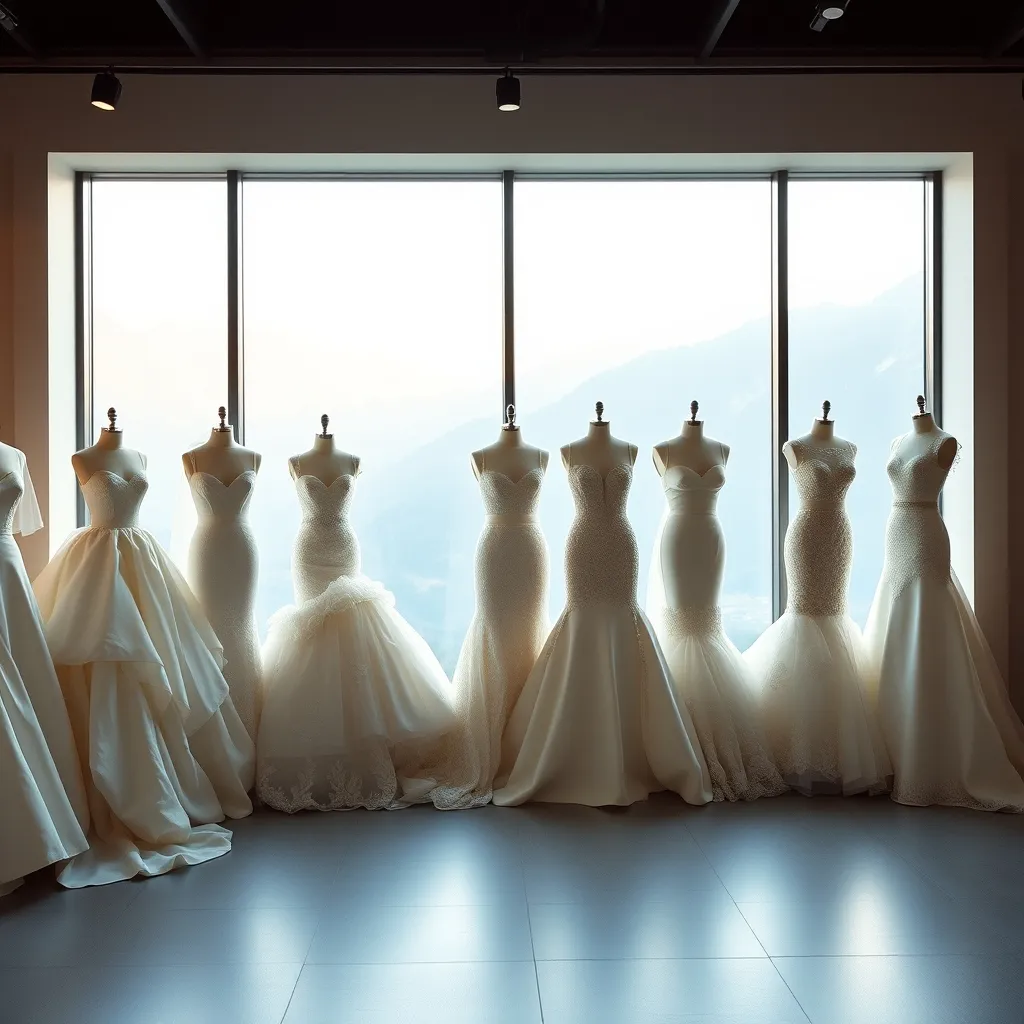 Verschiedene Brautkleid-Silhouetten in einem Salzburger Geschäft