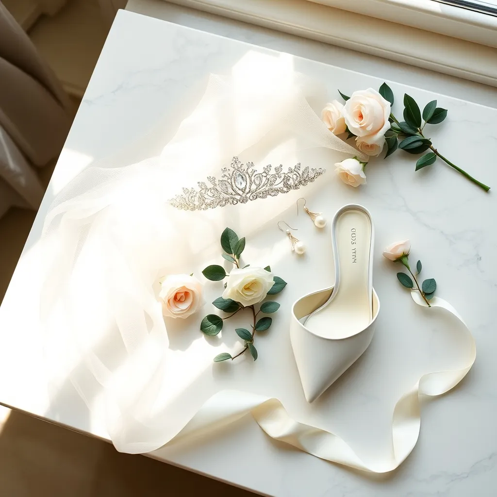 Braut-Accessoires im kaiserlichen Stil: Tiara, Schleier und Perlenschmuck