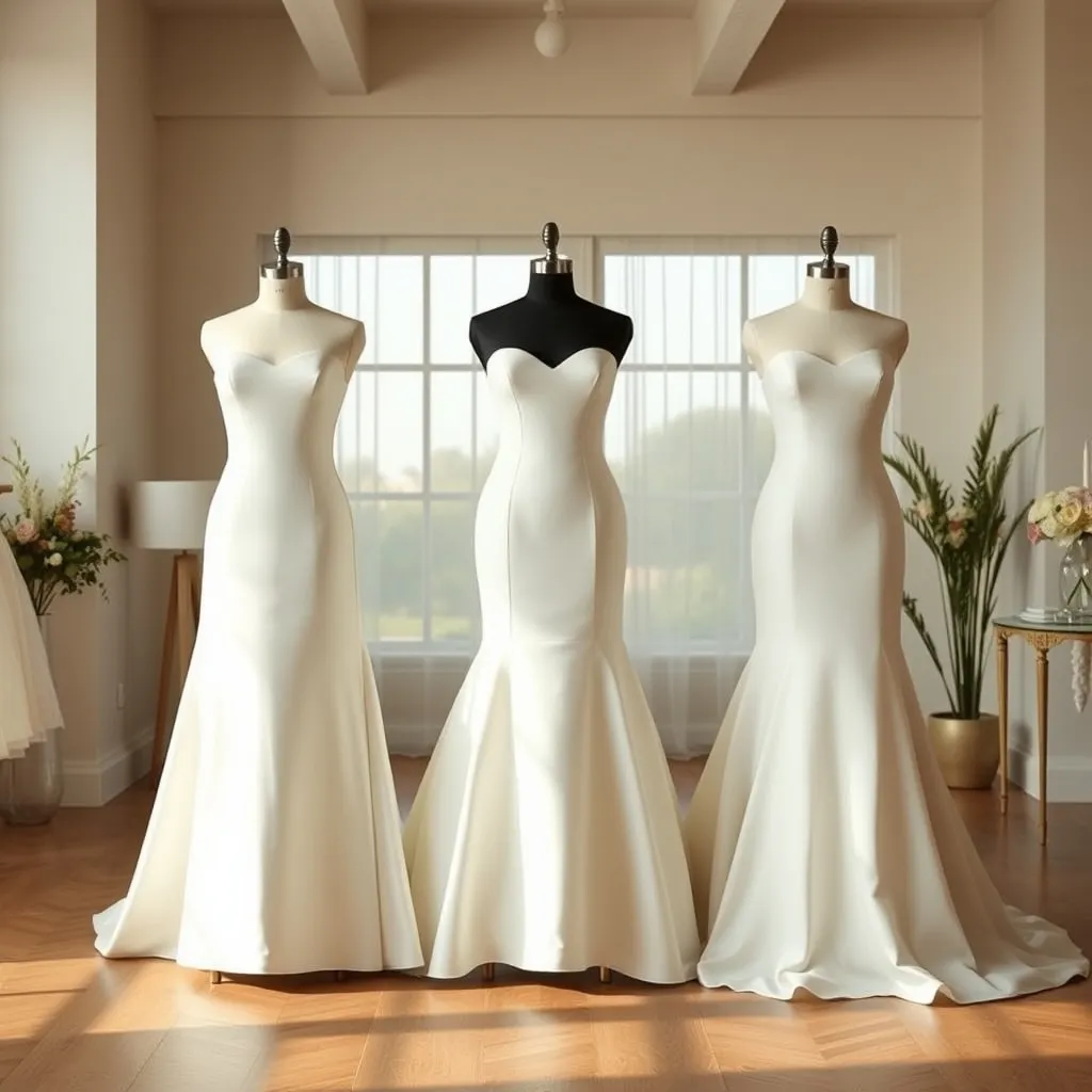 Drei verschiedene Brautkleid-Silhouetten: A-Linie, Meerjungfrau und Prinzessin