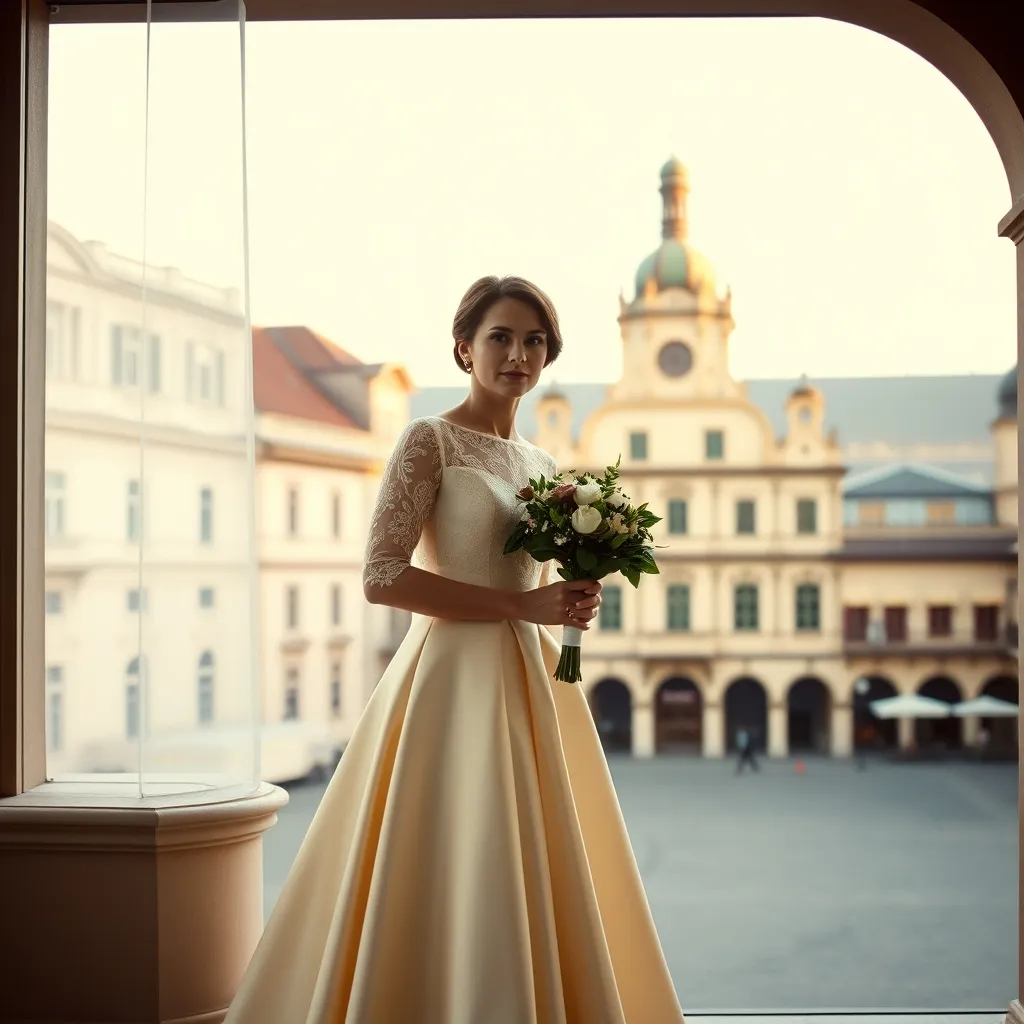 Elegantes Standesamtkleid in Champagnerfarbe für die stilbewusste Braut