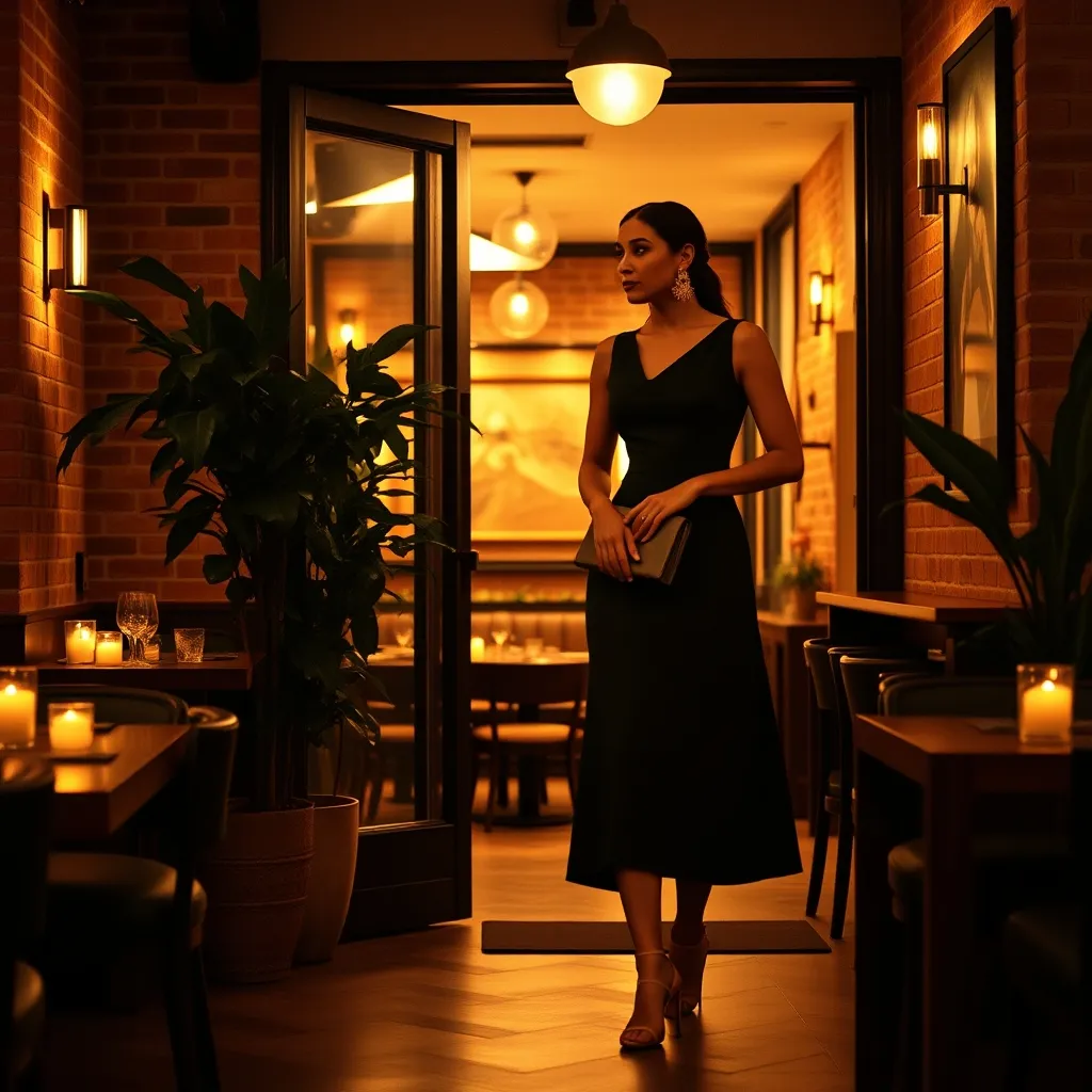 Am Abend verwandeln Statement-Ohrringe und Clutch das Kleid in einen eleganten Dinner-Look