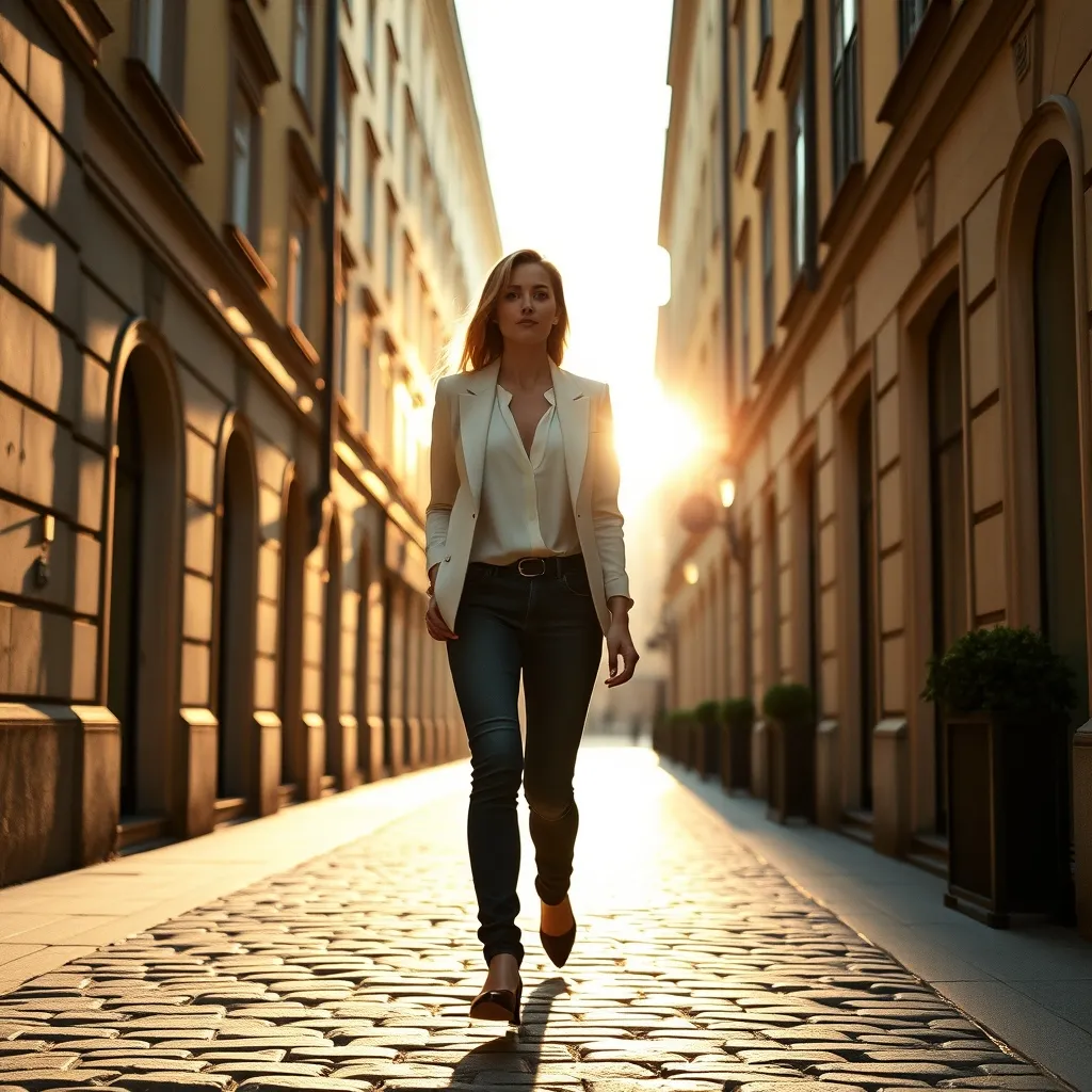 Eine dunkle Jeans mit Blazer funktioniert elegant vom Büro bis zum Abendessen