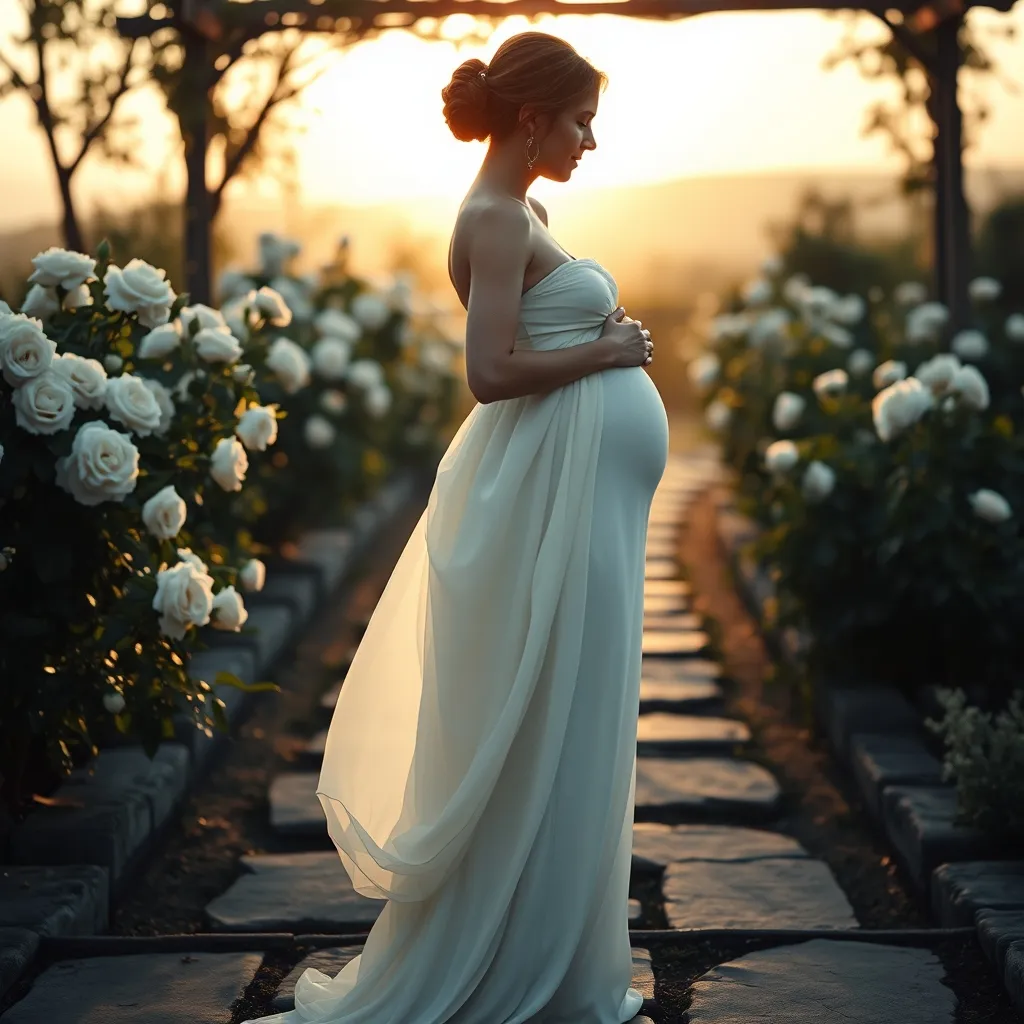 Fließendes Chiffon-Brautkleid im siebten Monat bei einer Gartenhochzeit