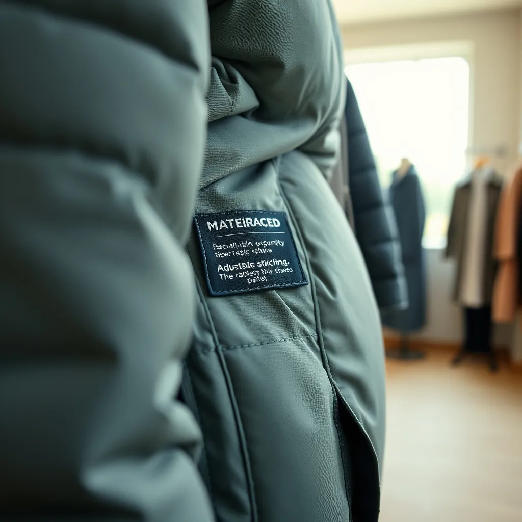 Detailaufnahme einer nachhaltigen Umstandsjacke mit verstellbaren Seitenpaneelen