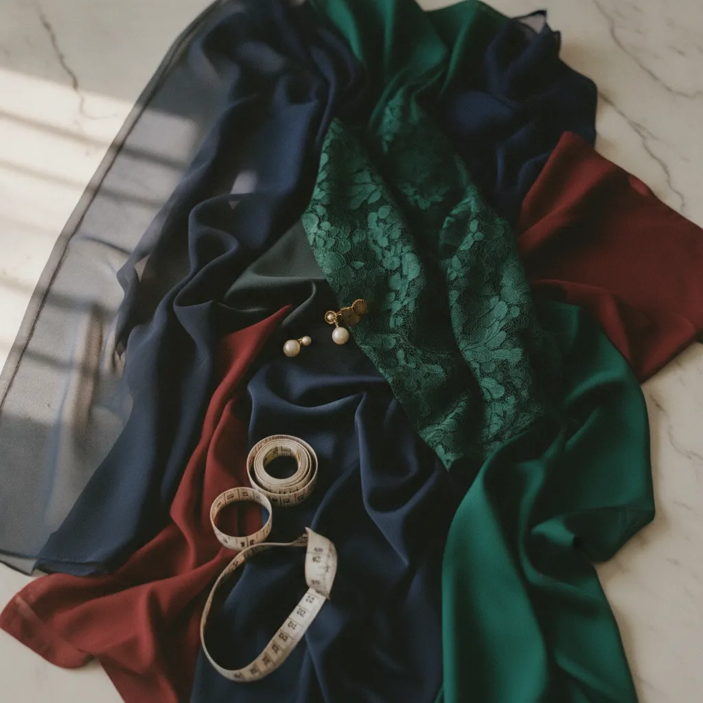 Stoffauswahl für festliche Kleider: Chiffon, Spitze, Satin und Jersey in den Trendfarben 2026
