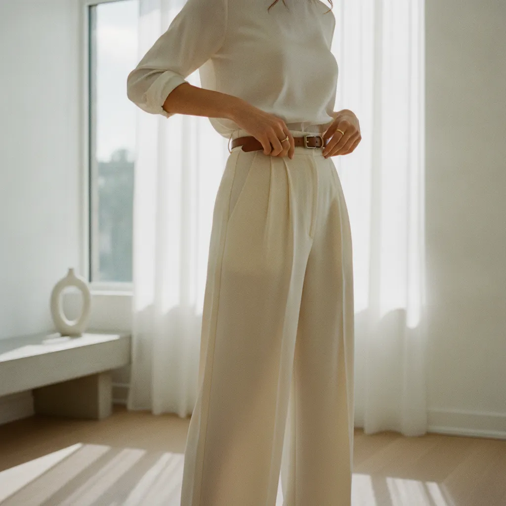 Die Wide-Leg-Hose in hellen Tönen verbindet Eleganz mit Alltagstauglichkeit