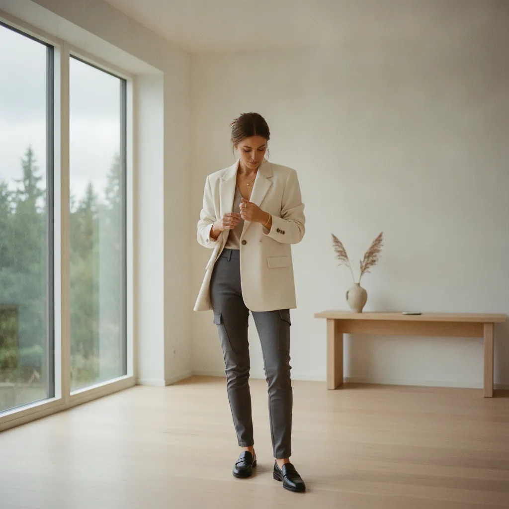 Cargo-Hosen wirken mit Blazer und Loafers erwachsen und modern