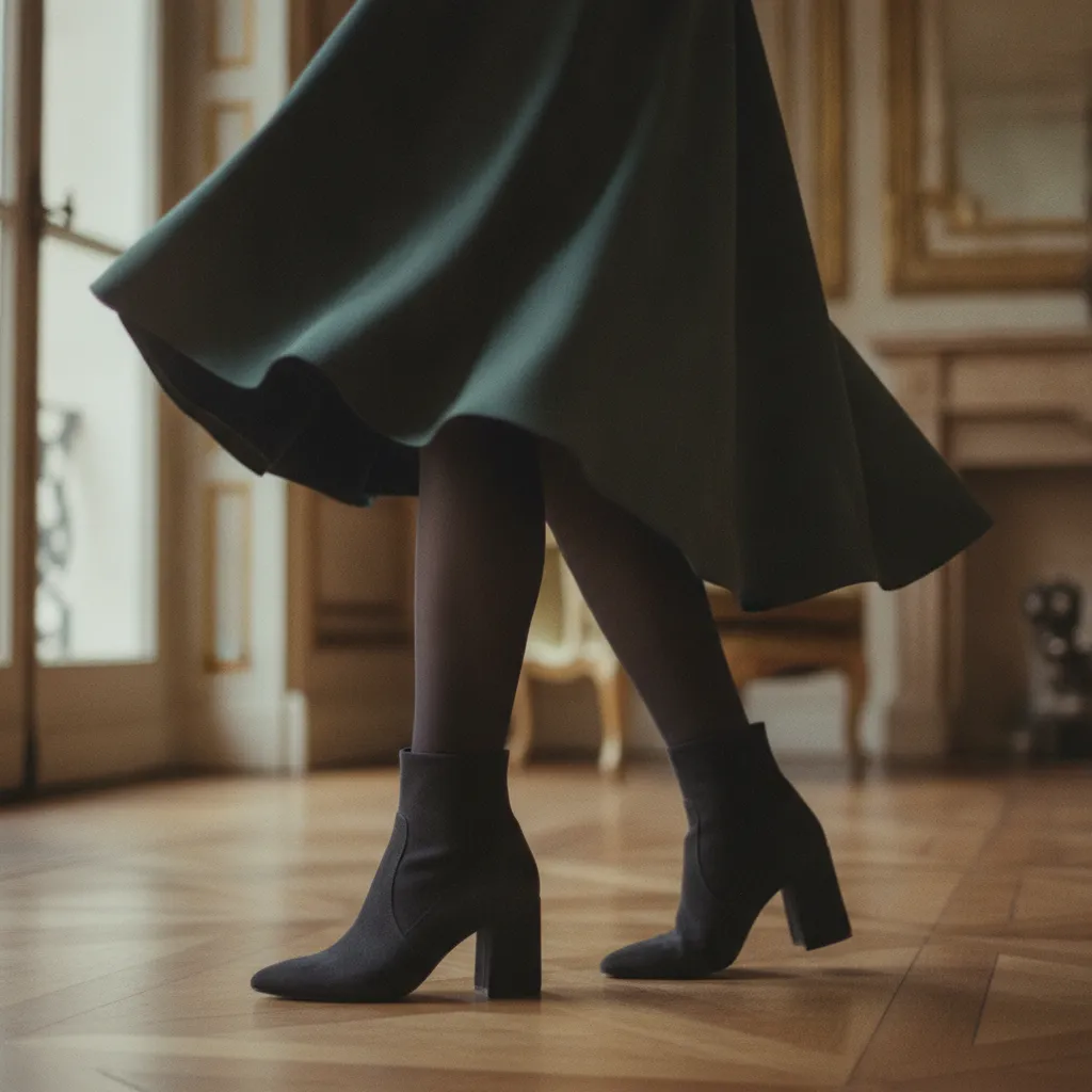 Spitz zulaufende Stiefel mit Blockabsatz strecken die Beinlinie und wirken besonders elegant