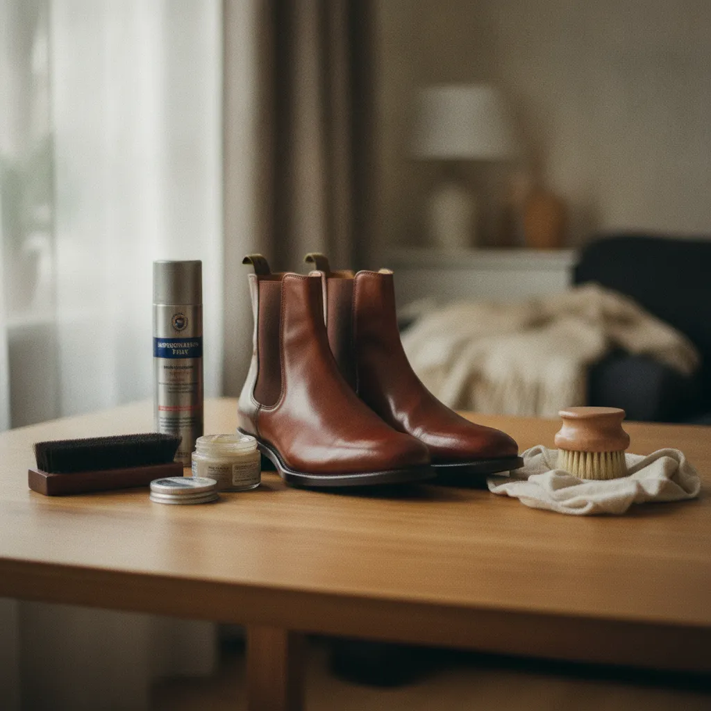 Regelmäßige Pflege mit Schuhcreme und Imprägnierspray verlängert die Lebensdauer deiner Stiefel erheblich