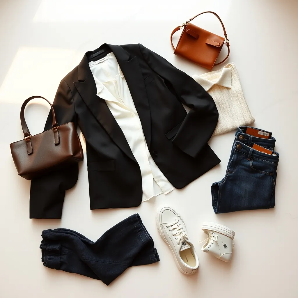 Die wichtigsten Mode Basics auf einen Blick: Blazer, Bluse, Strick und Sneaker