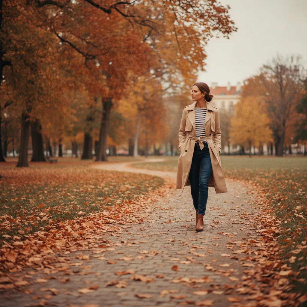 Outdoor-Herbstlook mit Trenchcoat und Chelsea Boots im Wiener Prater