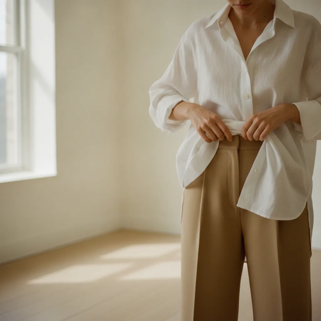 Der Half-Tuck im Detail: So definiert man die Taille unter einem weiten Oberteil