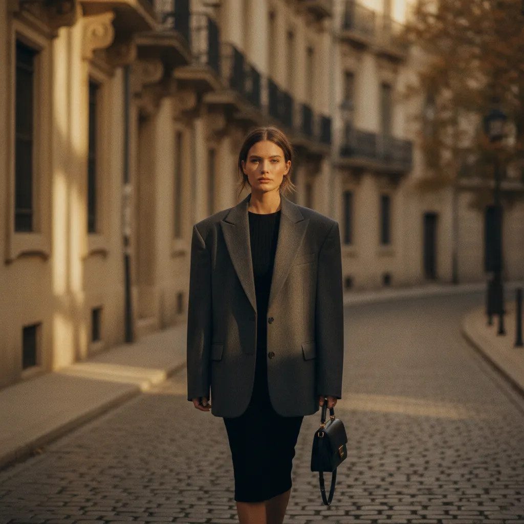 Oversized-Blazer über einem figurbetonten Kleid: Eleganter Kontrast für Büro und Abend