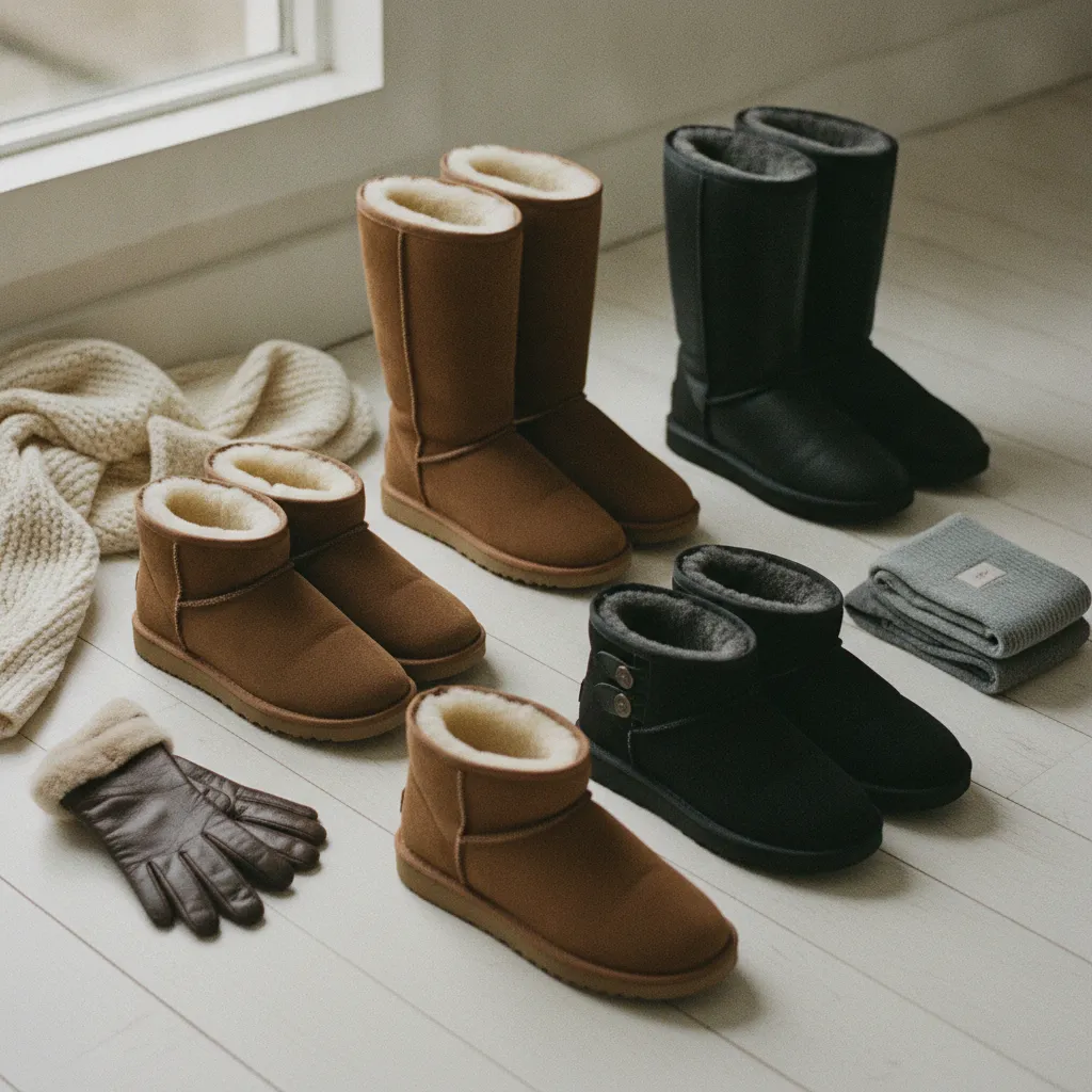 Verschiedene Lammfellstiefel-Modelle im direkten Markenvergleich