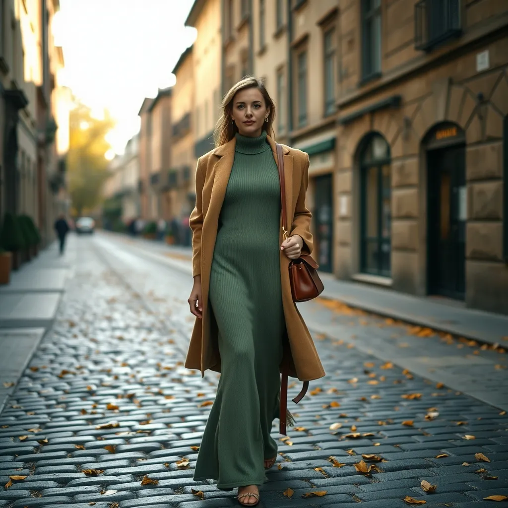 Strickkleider im Midi-Schnitt lassen sich perfekt mit Mänteln zum Herbstlook kombinieren