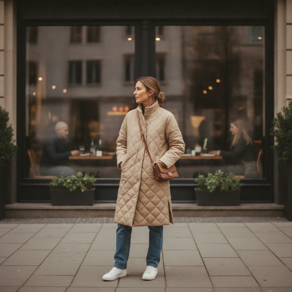 Casual Styling mit dem Blauer USA Steppmantel in Beige zum Alltagsoutfit