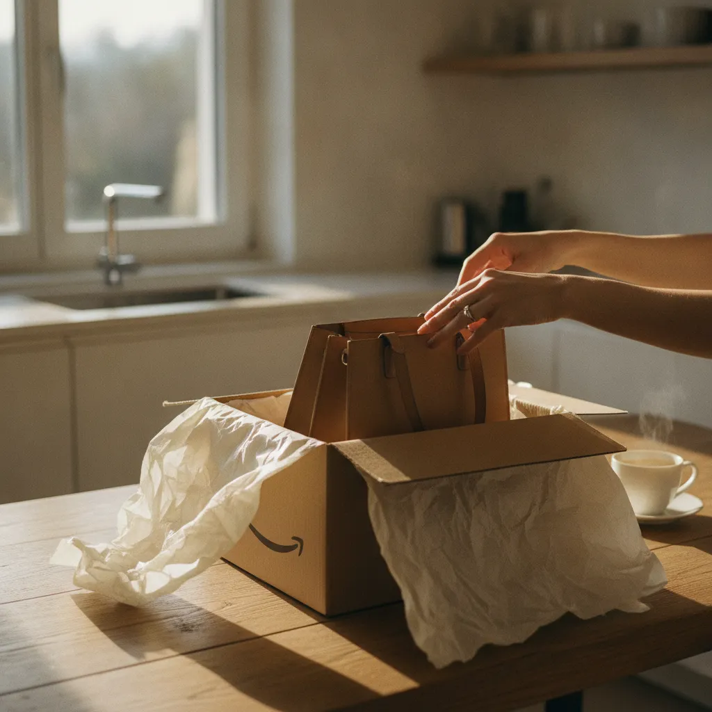 Das Auspacken einer neuen Handtasche: Amazon macht den Vergleich zu Hause möglich