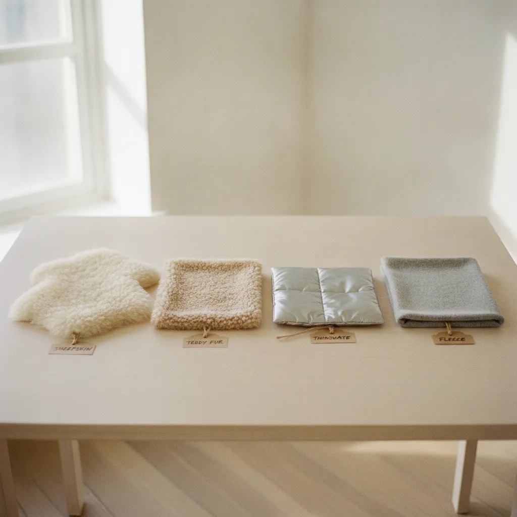 Verschiedene Futtermaterialien im direkten Vergleich: Lammfell, Kunstfell, Thinsulate und Fleece