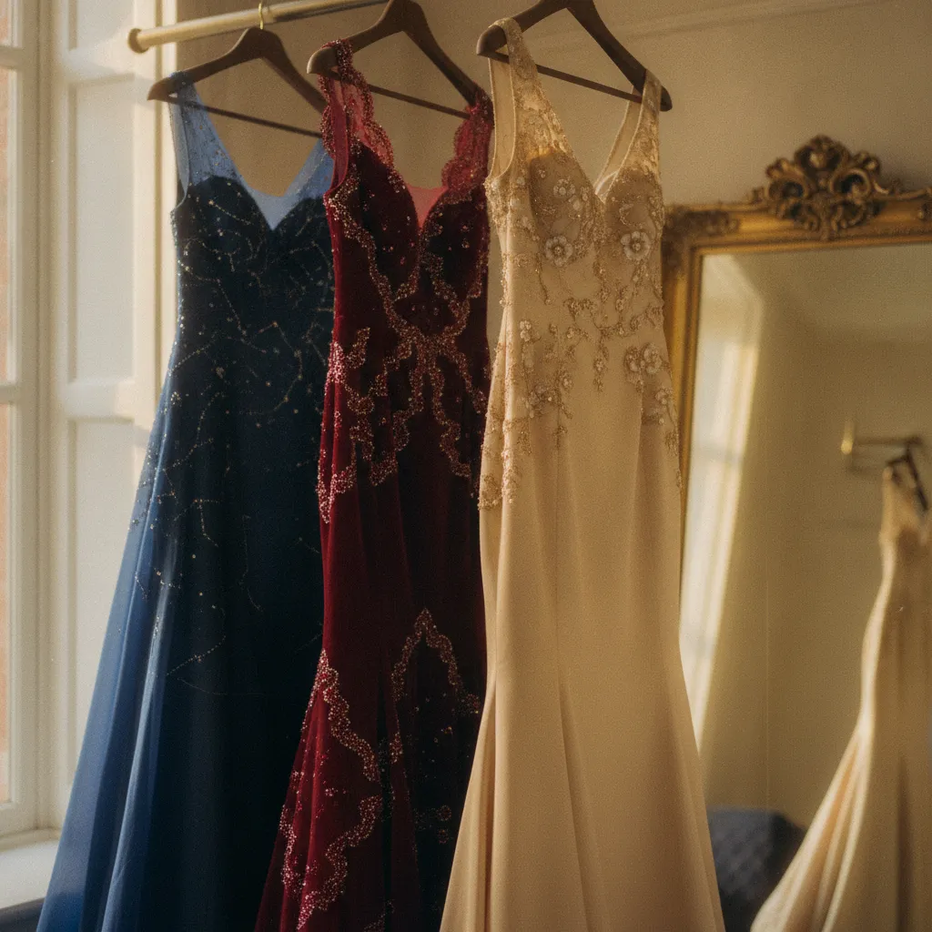Verschiedene Abendkleid-Schnitte im direkten Vergleich: A-Linie, Mermaid und Empire