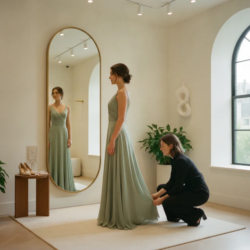Anprobe eines Abendkleids mit professioneller Beratung in Innsbruck