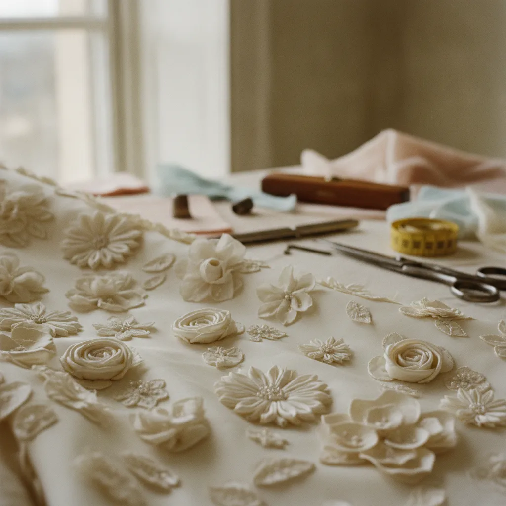 Handgefertigte Stoffblumen und Rosetten, das Markenzeichen von Designerin Ann Lowe