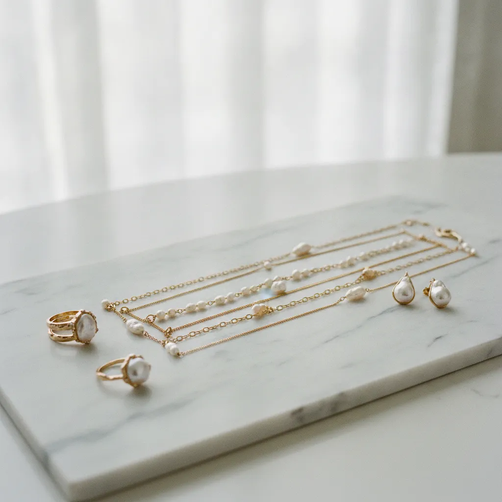 Die Kombination aus Perlen und Gold zeigt den modernen Materialmix der aktuellen Schmuck-Trends