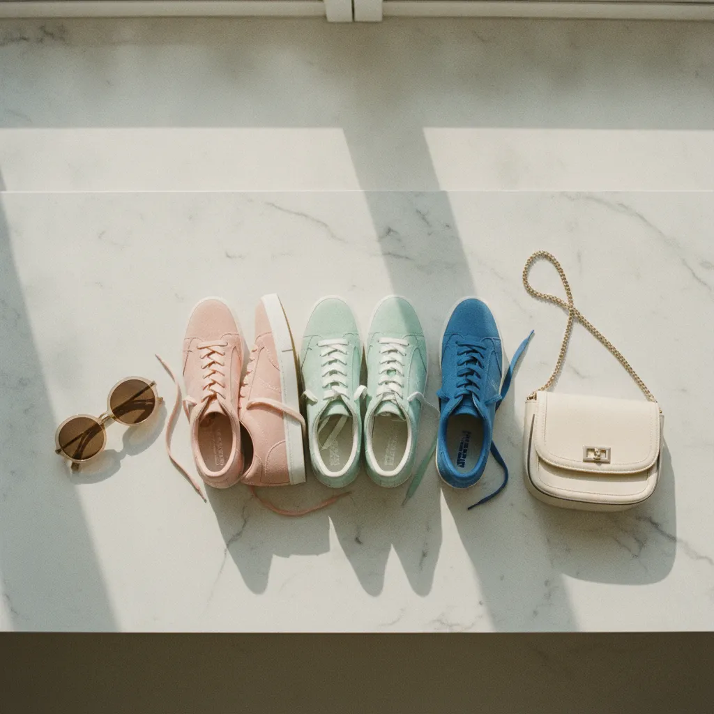 Farbige Sneaker als Statement-Piece zu neutralen Outfits