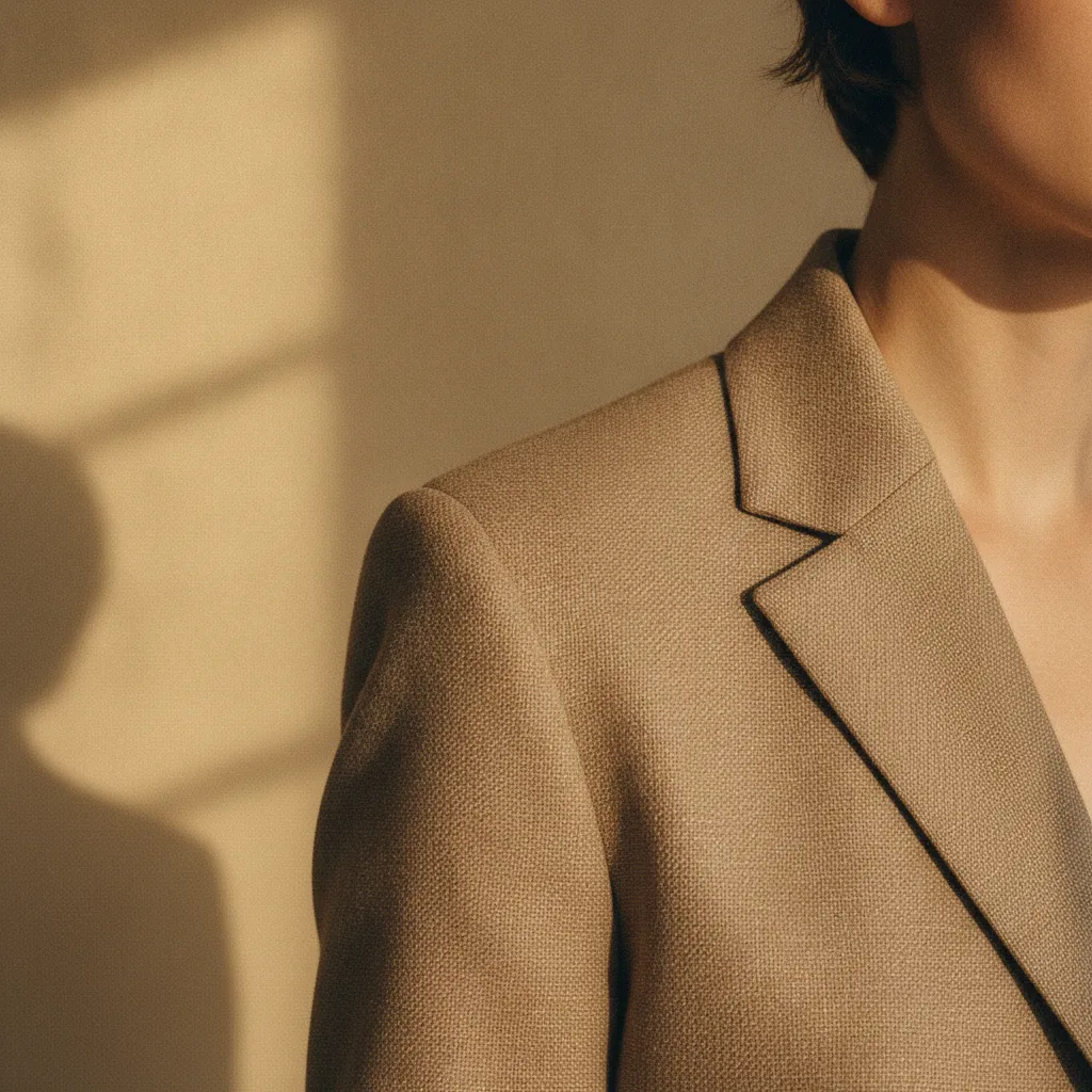 Detailaufnahme einer perfekt sitzenden Schulternaht am Blazer