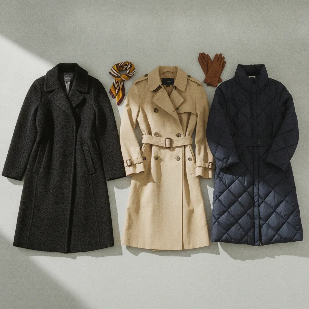 Verschiedene Manteltypen im Vergleich: Wollmantel, Trenchcoat und Steppmantel