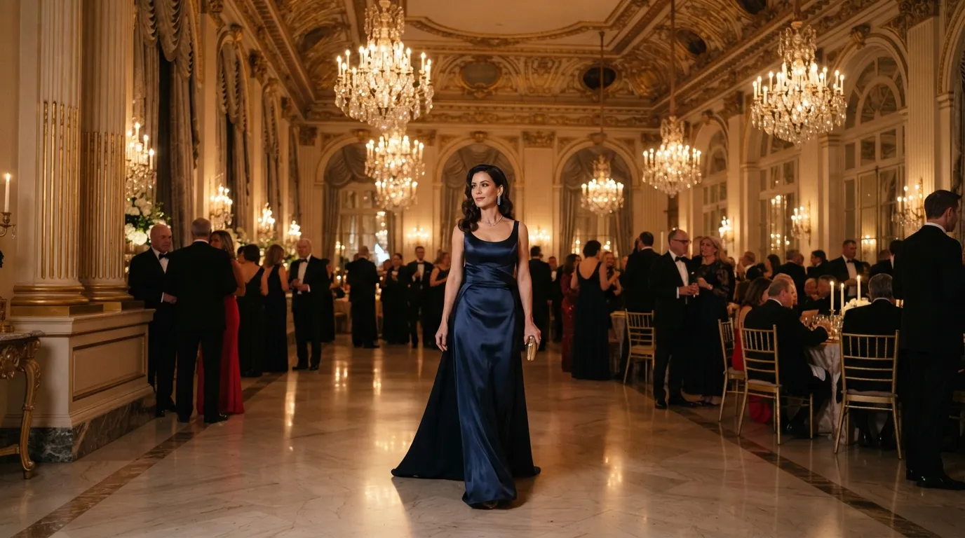 Bodenlanges Abendkleid in Midnight Blue: die klassische Wahl für den Dresscode Black Tie