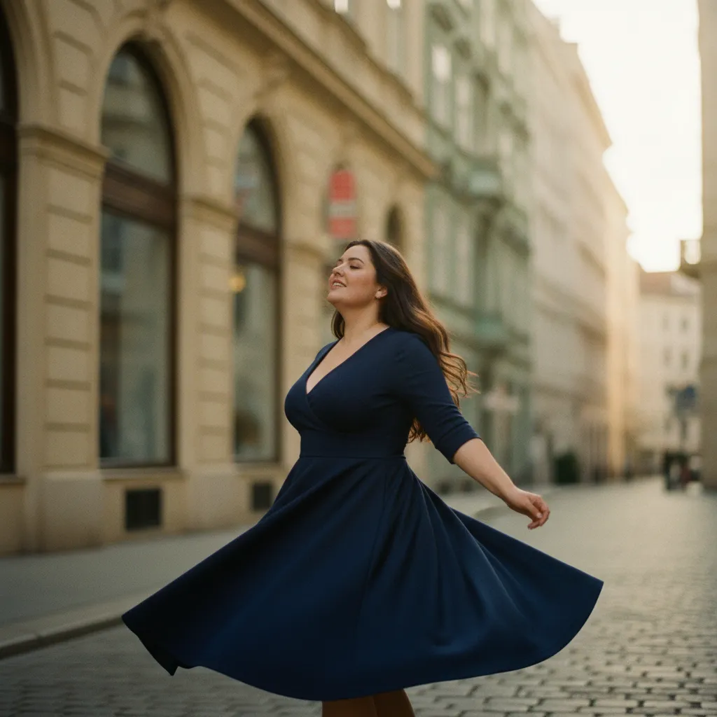 Ein Fit-and-Flare-Kleid mit definierter Taillenlinie gleicht die Proportionen bei großer Oberweite perfekt aus