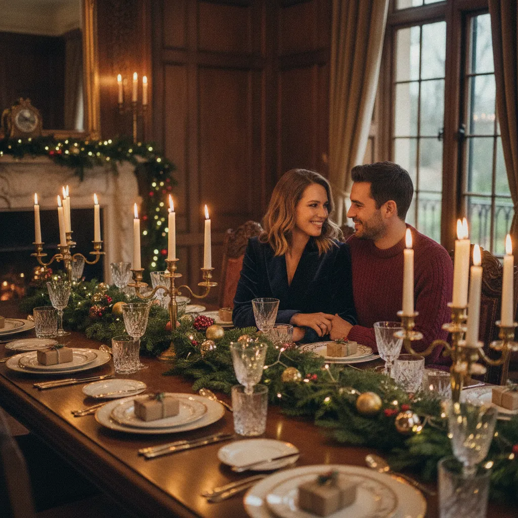 Stilvolles Paar-Styling für die Weihnachtsfeier in edlen Farben und Materialien