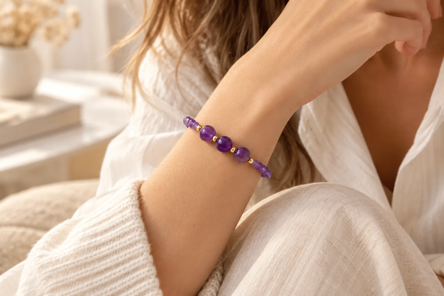 Edelstein-Armband als stilvolles Accessoire zu einem modernen Outfit